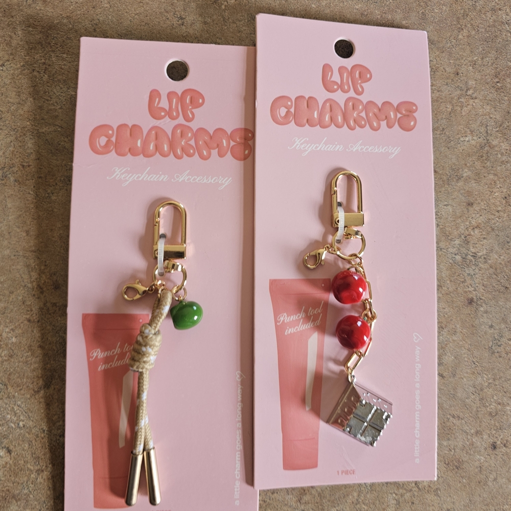 Pink Keychain Accessory - Red & Green Charm Options